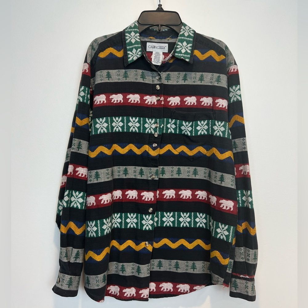 Vintage 90s Cabin Creek Nordic Fair Cottage Core Button Down SZ Large